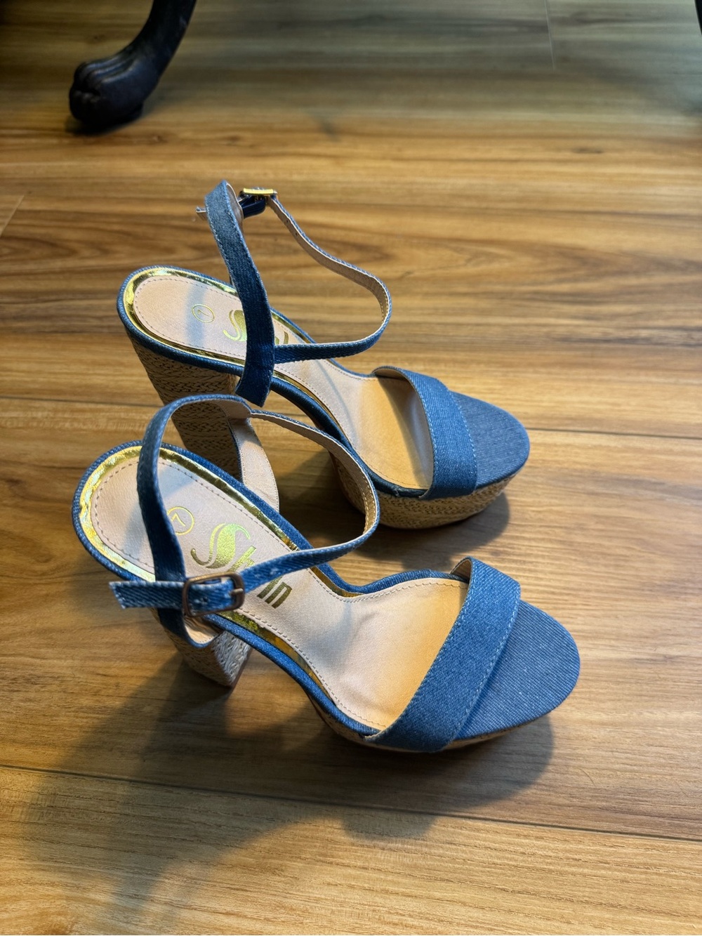 SHEIN Blue Denim Platform Block Heel Sandals with Ankle Strap